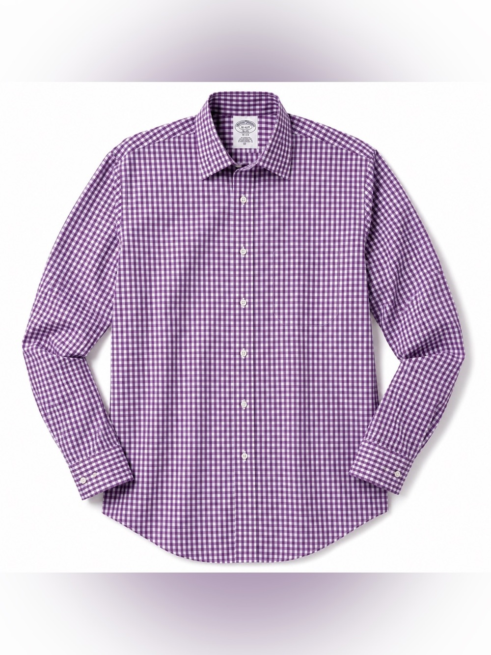 Brooks Brothers 346 Dress Shirt Mens 16 4/5 Purple Gingham Slim Fit Non Iron